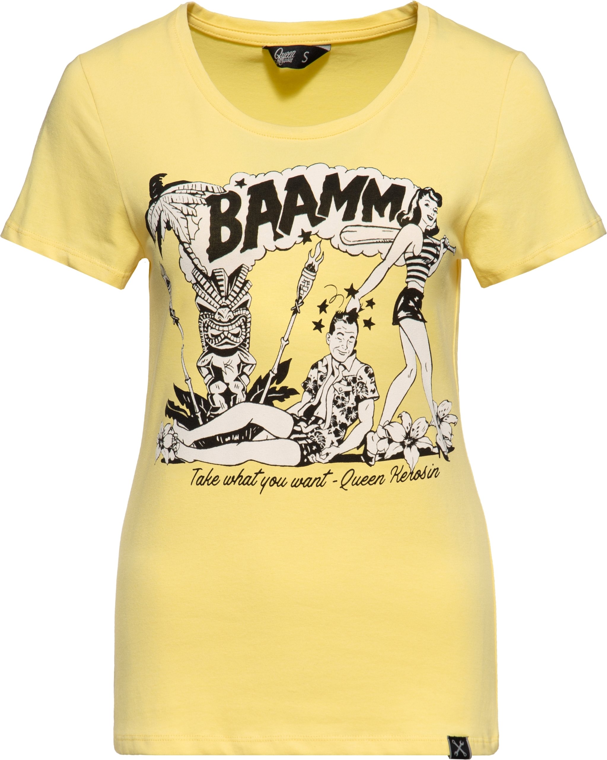 Thumbnail - Queen Kerosin Damen Print T-Shirt Bammm gelb