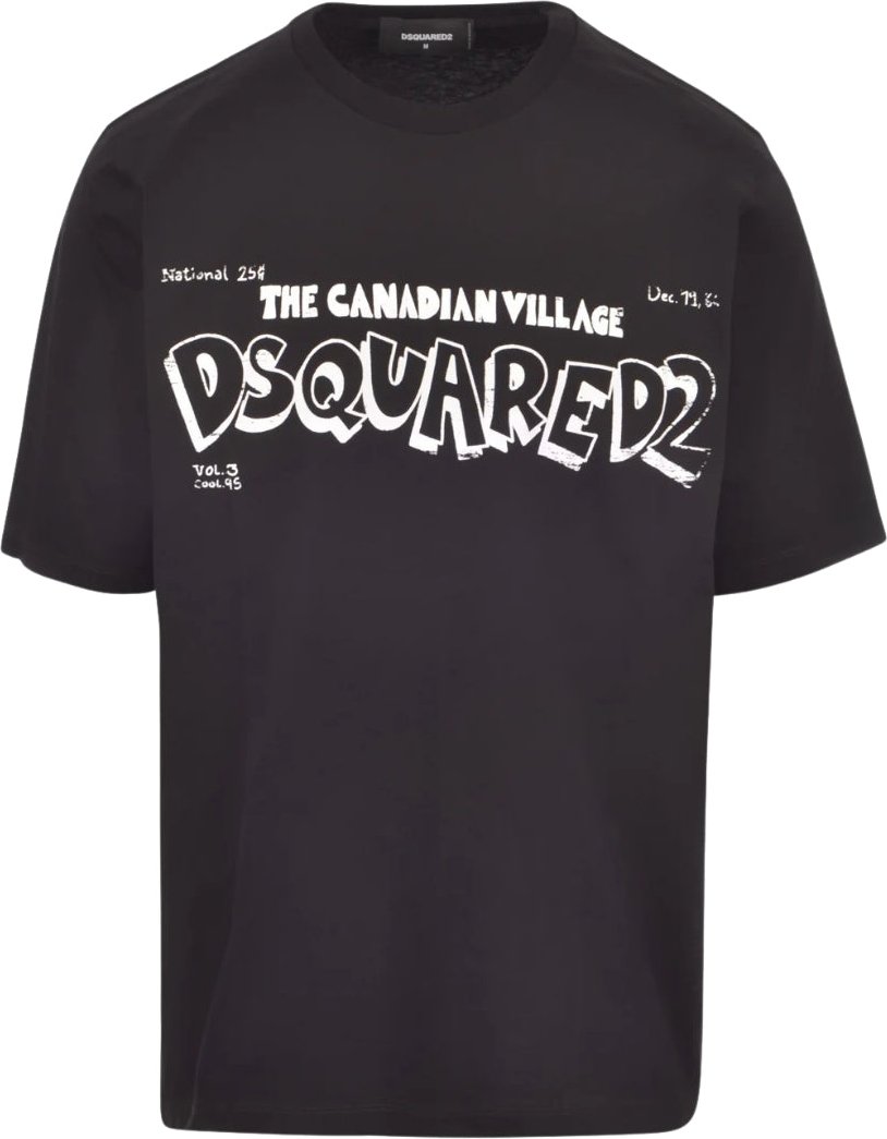 Dsquared2 Skater Fit Canadian Village Logo Schwarzes T-Shirt