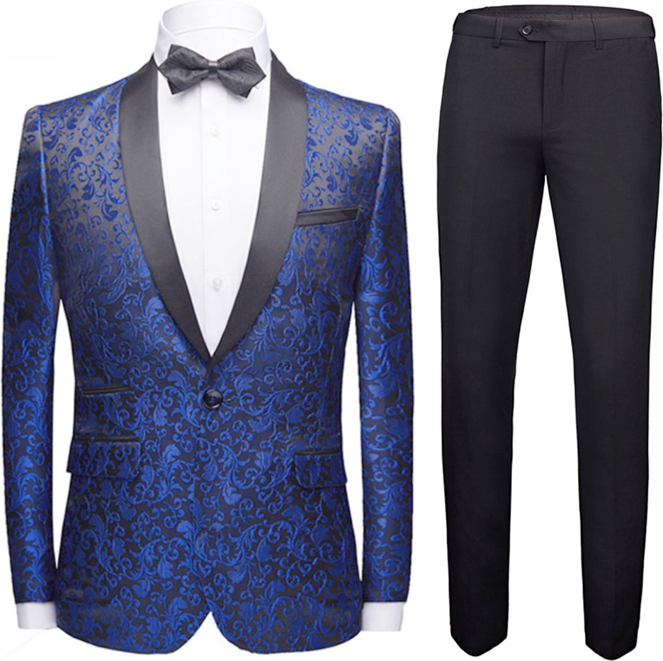 2-teiliger bedruckter Anzug Slim Fit Paisley Blauer Anzug