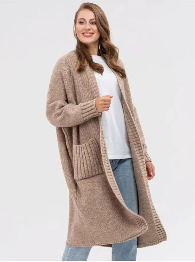 Thumbnail - Damen Langarm Longline Cardigan mit Taschen und offenem Frontdesign