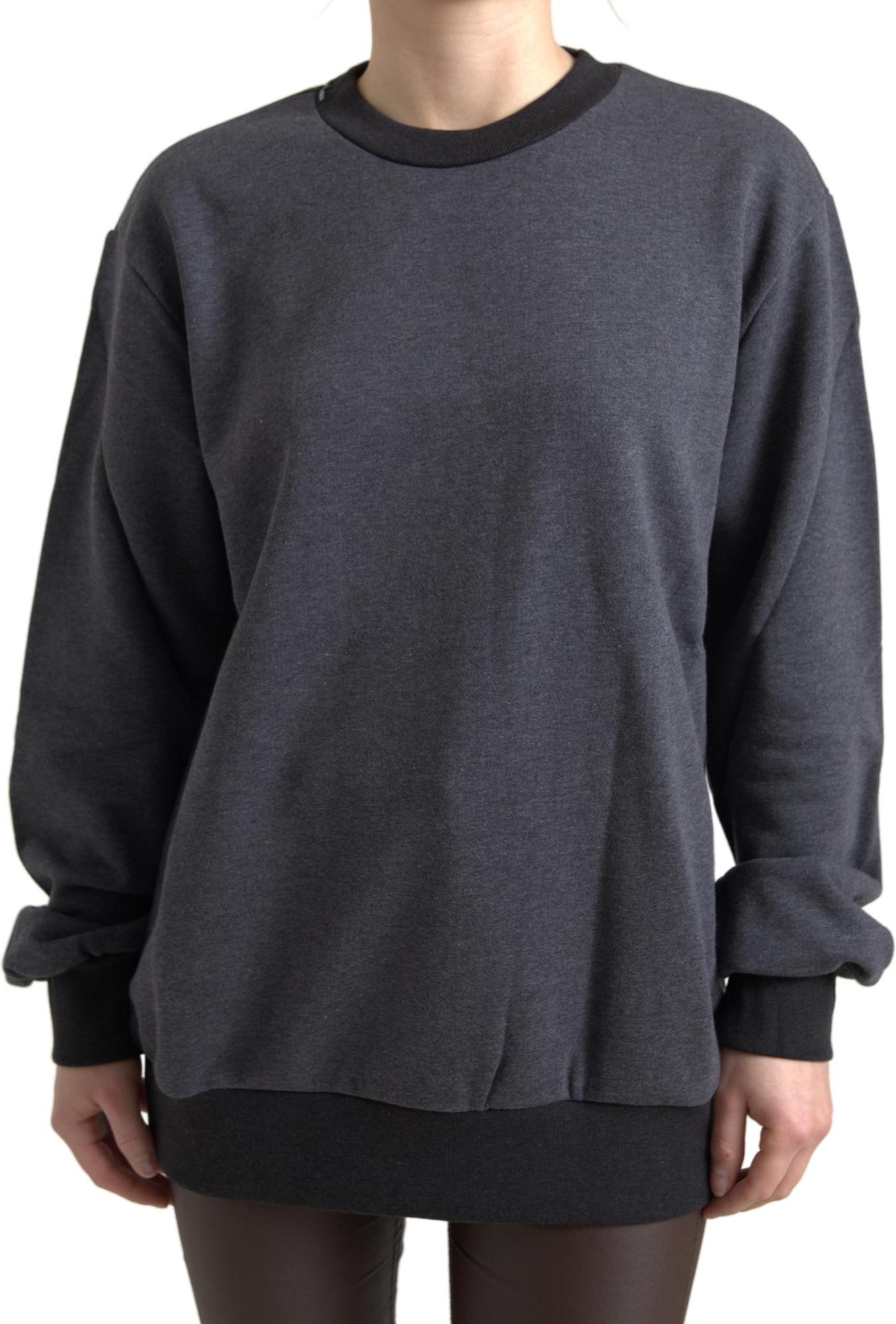 Dolce & Gabbana Damen Dunkelgrauer Baumwoll-Pullover mit Rundhalsausschnitt