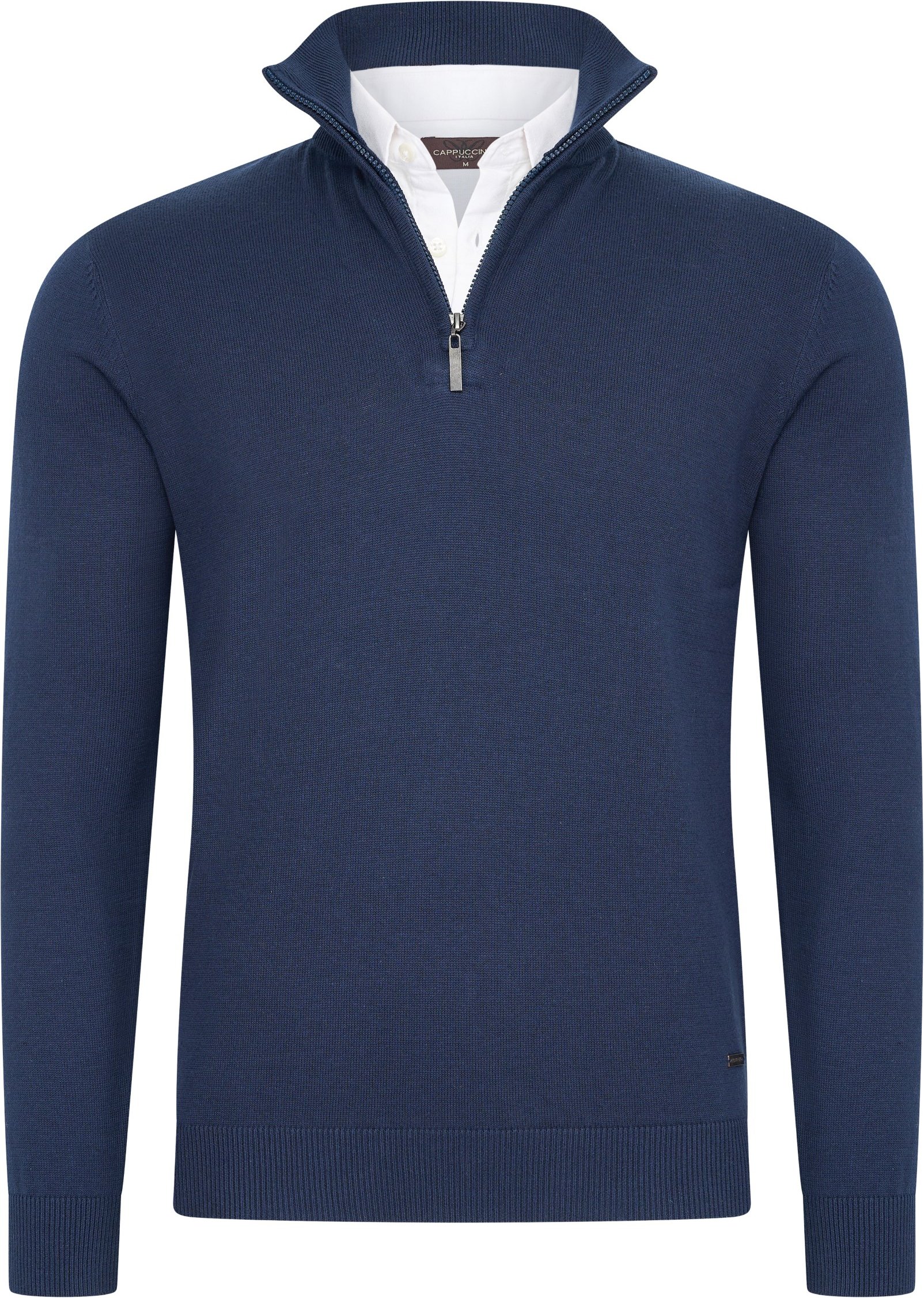Cappuccino Italia Mock Zip Pullover für Herren. Der Pullover besteht aus 50% Baumwolle und 50% Polyester und hat eine no...