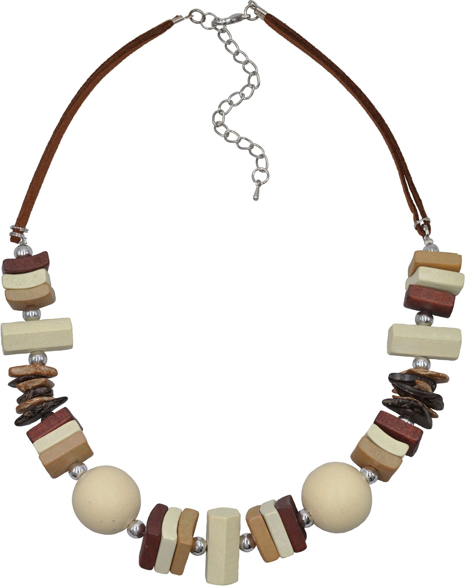 Steuer Modeschmuck Kette Textil Holz Metall braun