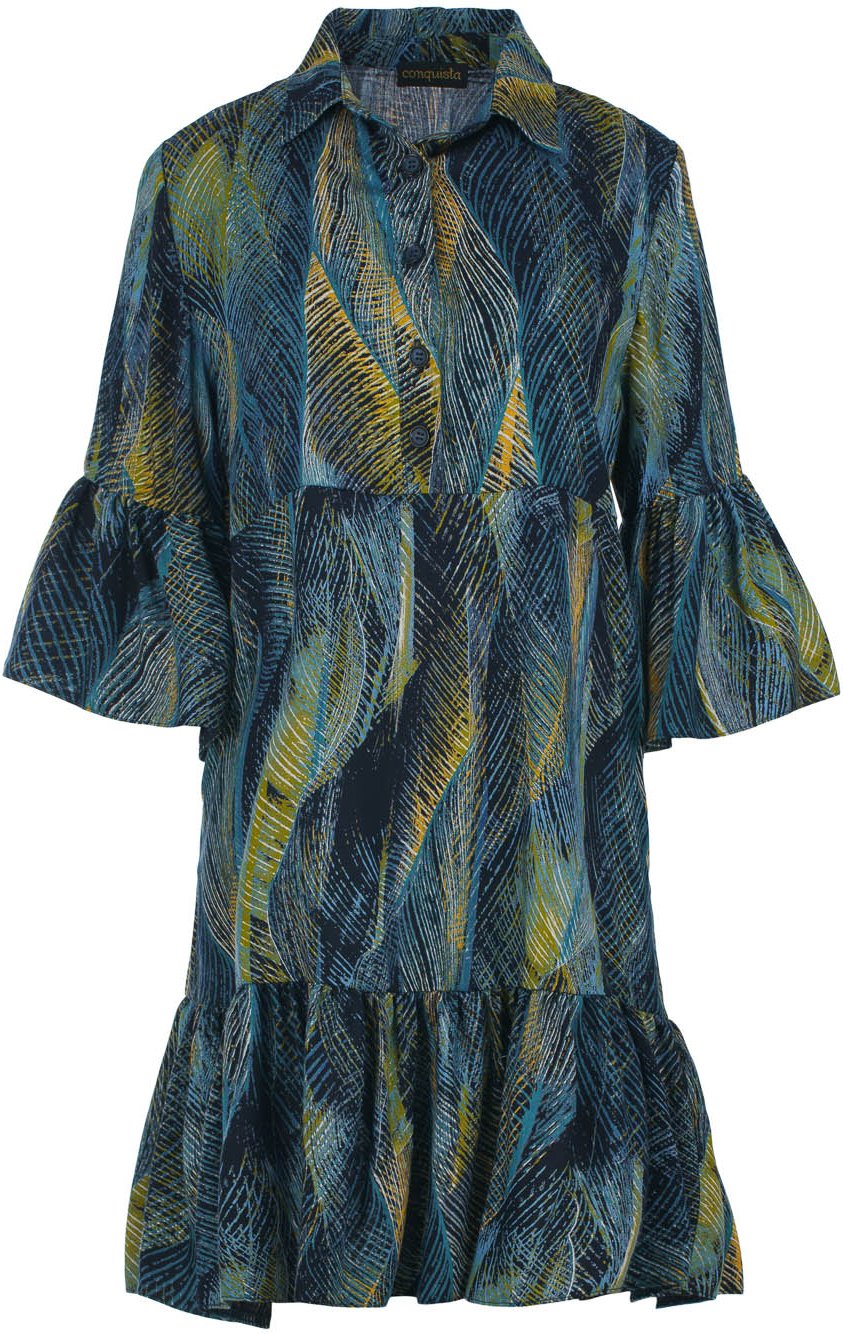 Thumbnail - Kleid aus Viskose mit azurblauem Federdruckmuster