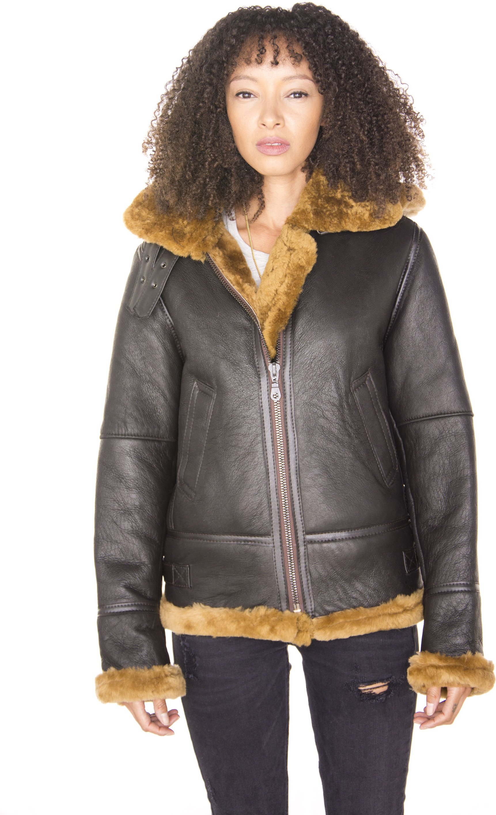Damen-Fliegende Lederjacke aus Schaffell mit Kapuze – Palermo