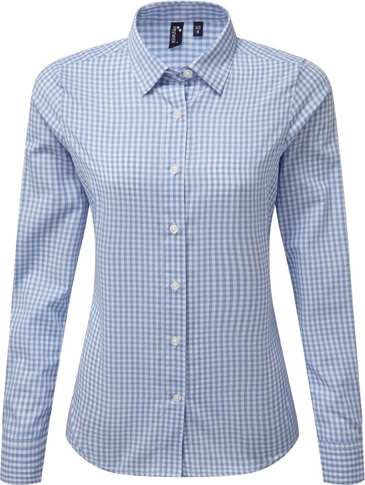 Premier Womens/Ladies Maxton Check Langarmhemd (Hellblau/Weiß)