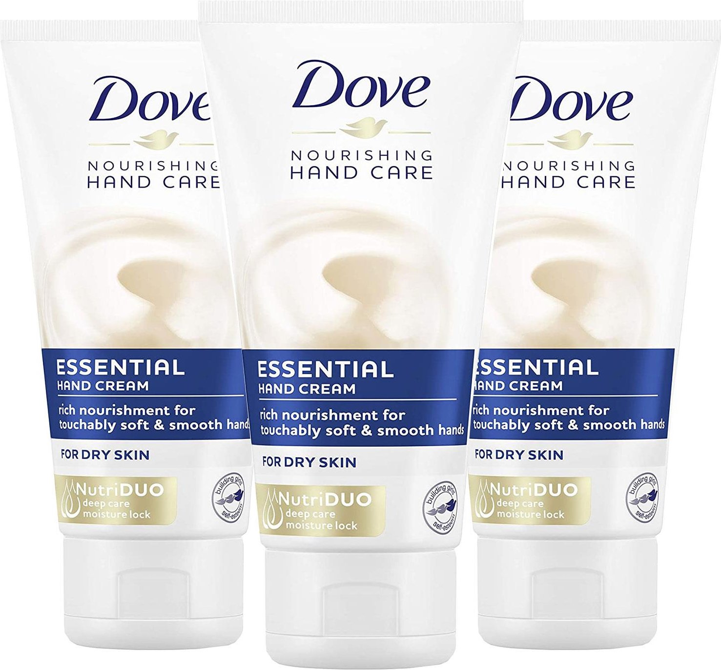 Dove Pflegende Handpflege Essential NutriDUO Handcreme für trockene Haut 75ml, 3er-Pack