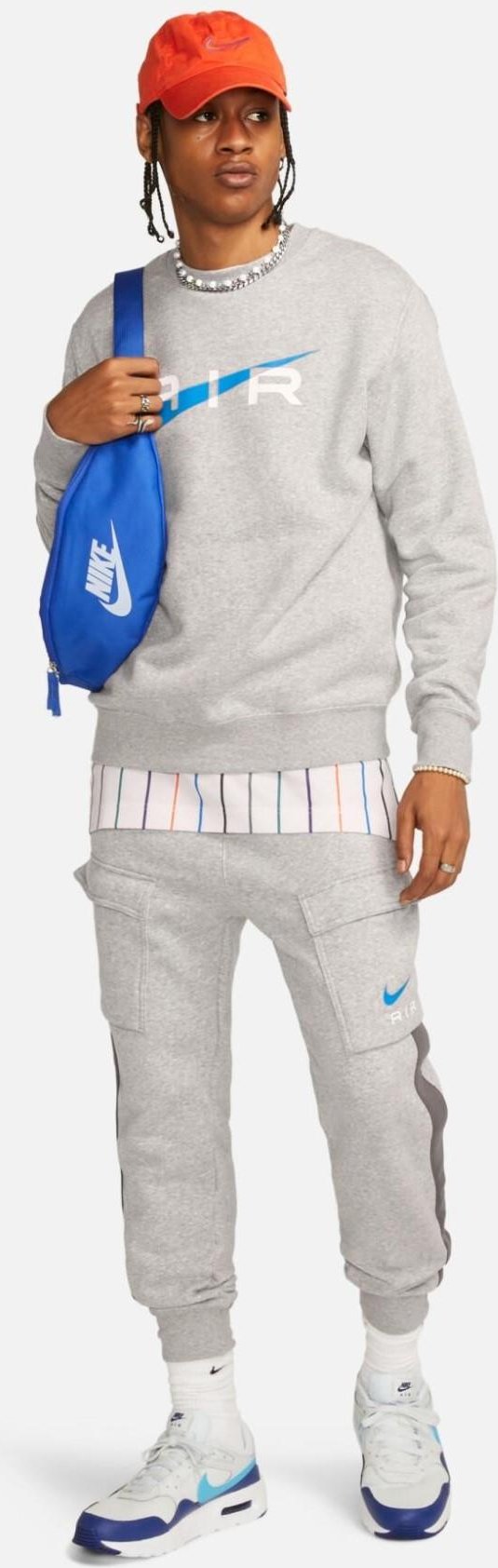 Nike Air Herren Fleece BB Crewneck Trainingsanzug in Grau