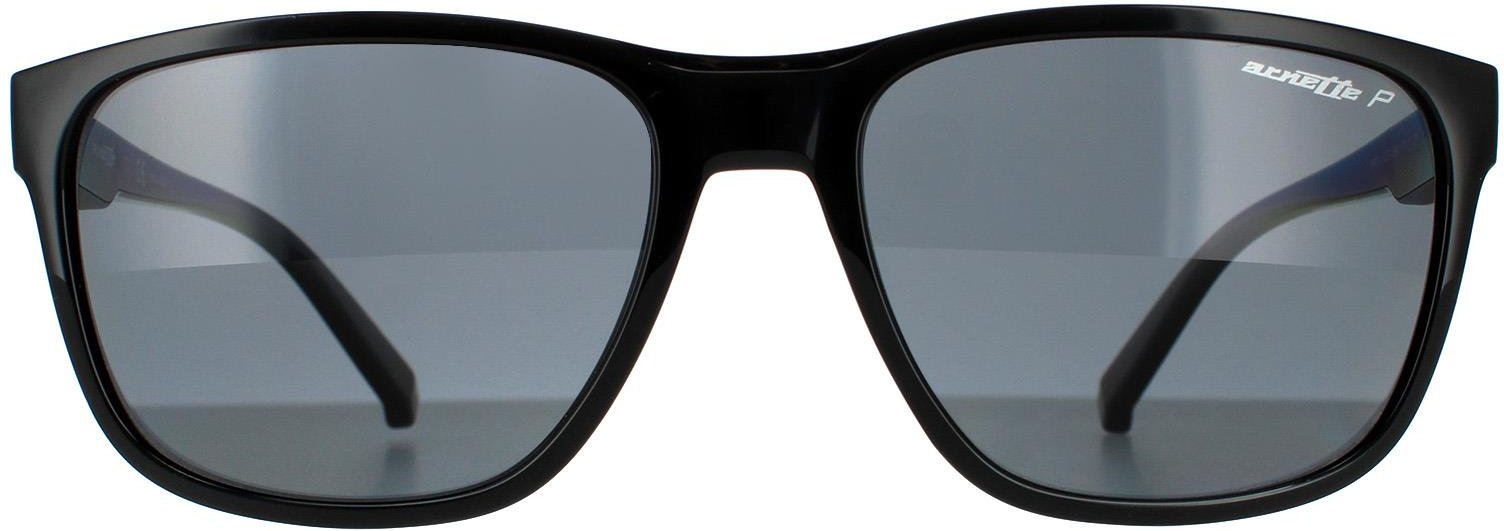 Thumbnail - Arnette Rectangle Mens Shiny Black Dark Grey Polarized Sonnenbrillen