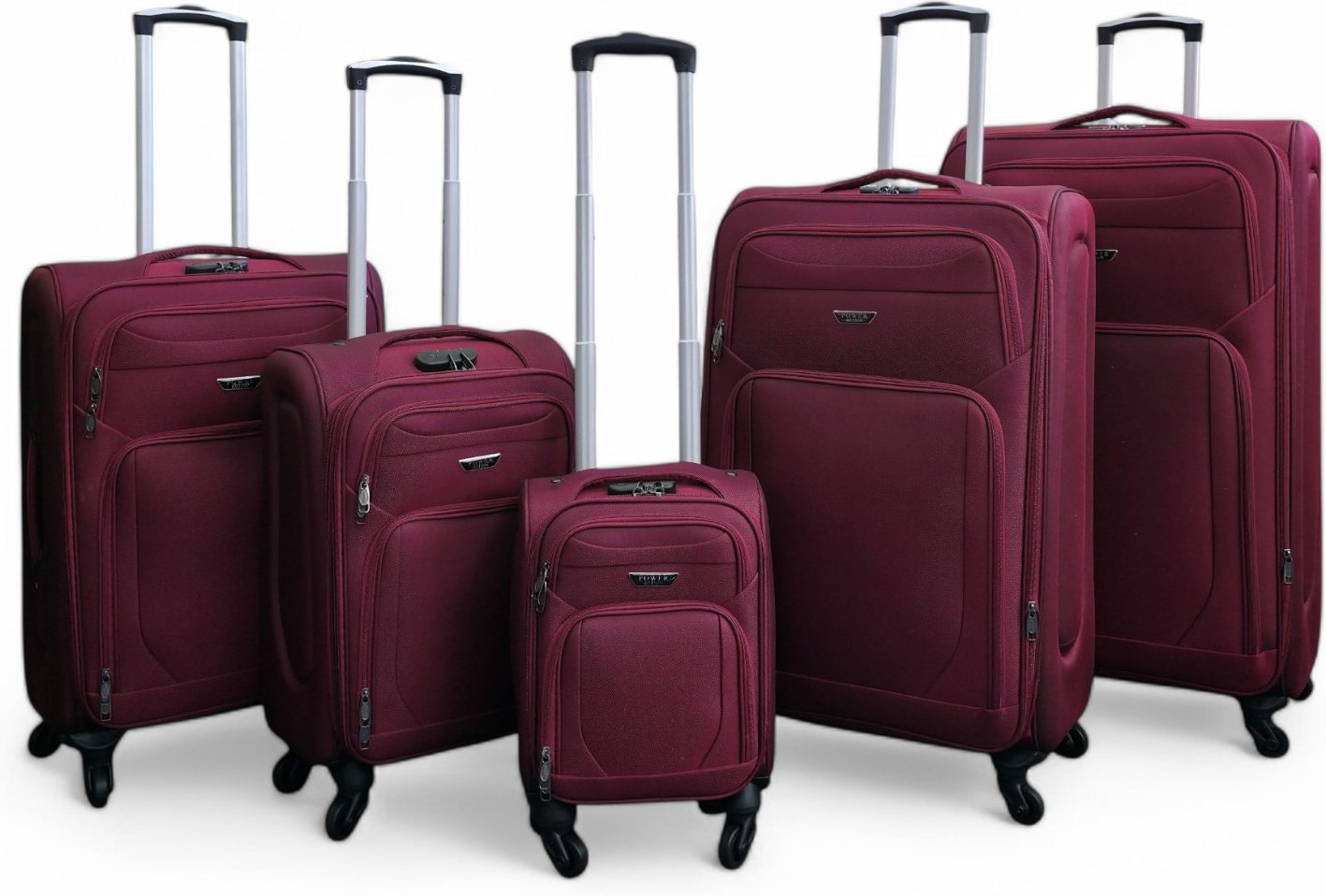 Softshell-Kofferset aus leichtem Nylon in Weinrot mit 4 Rädern, Reisekoffer, Urlaubstaschen