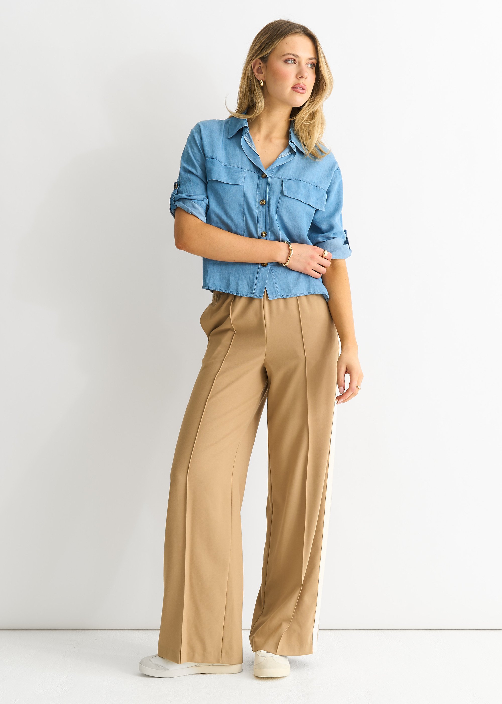 Blaues Boxy-Hemd im Denim-Look in Übergröße