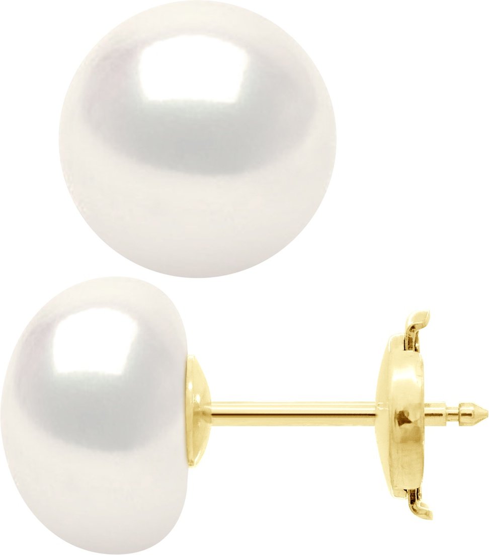 Ohrringe aus Gelbgold 375 und echten Süßwasser-Zuchtperlen, Knopfgröße 10–11 mm