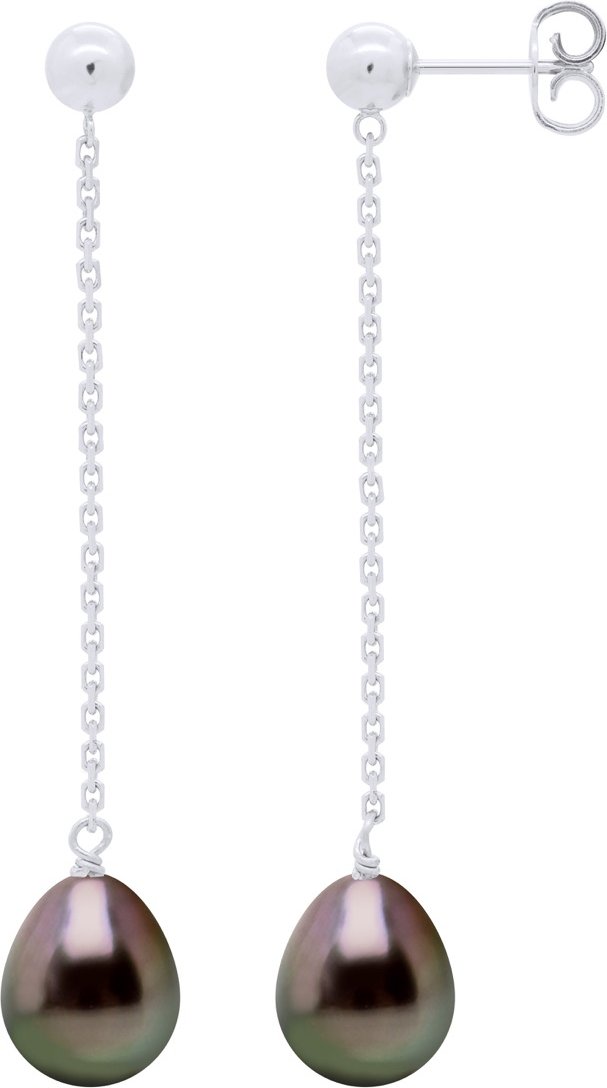 Hängende Ohrringe – echte Tahiti-Zuchtperlen, birnenförmig, 8–9 mm