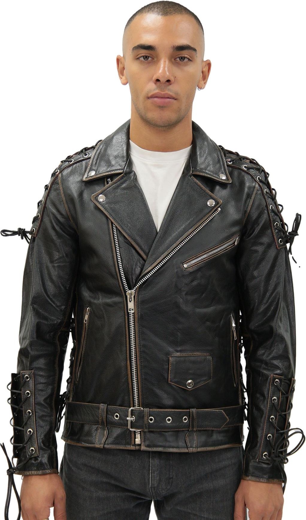 Herren-Bikerjacke aus geprägtem Brando-Leder – Chicago