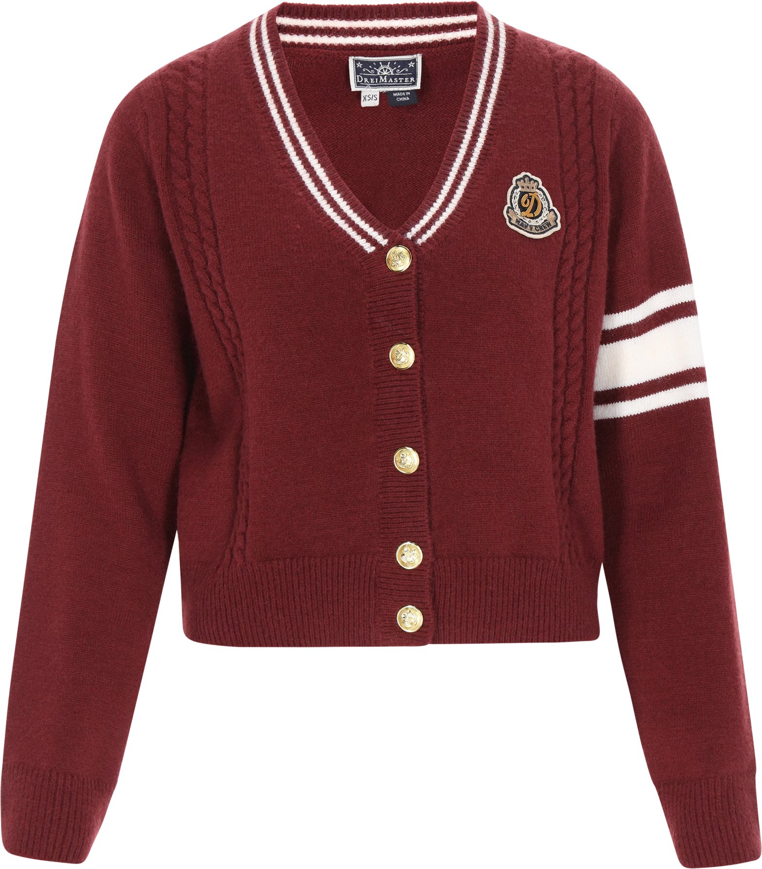 Dreimaster Strickjacke Frauen weinrot cremeweiß