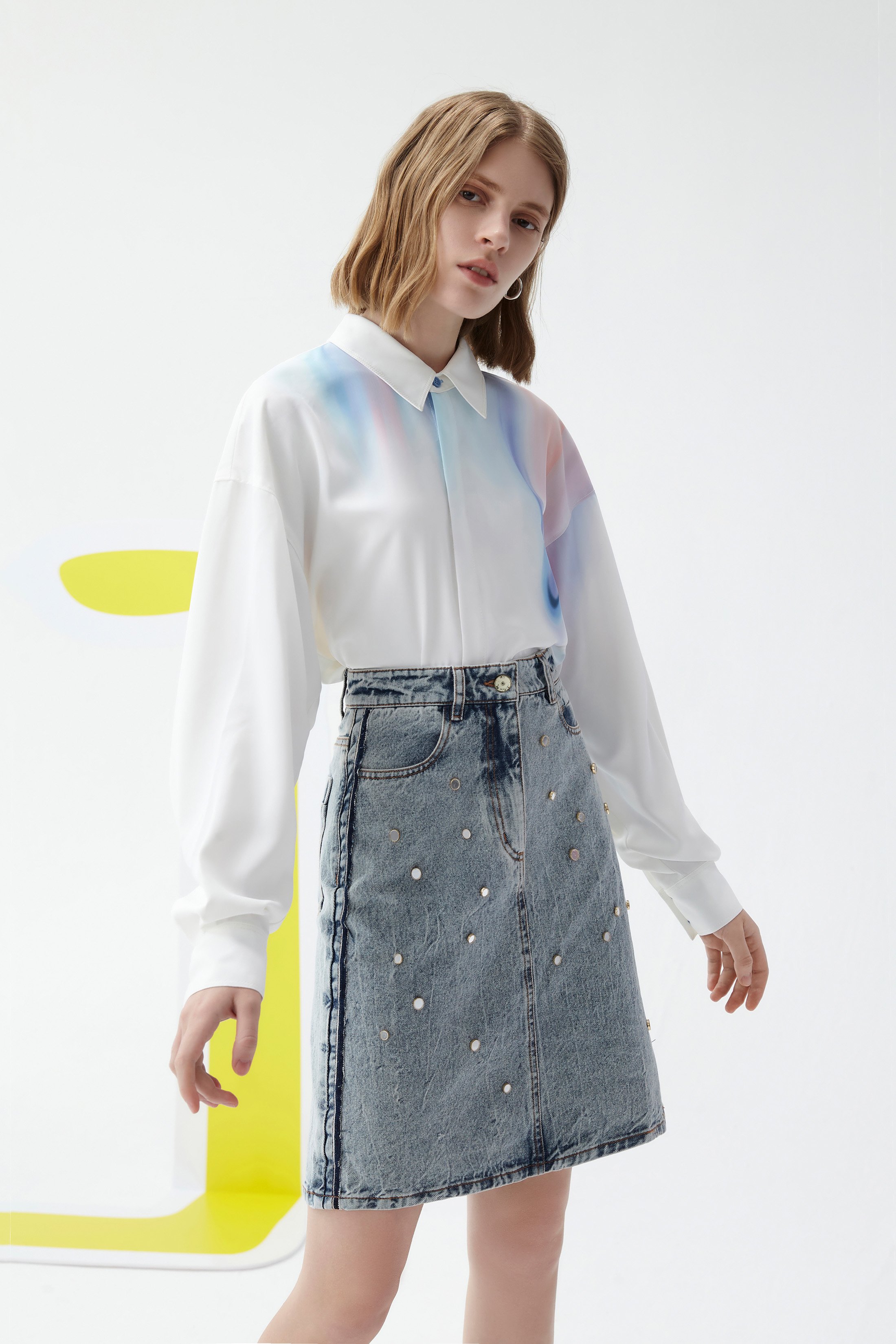 Lily Nieten-Denim-Rock Grau