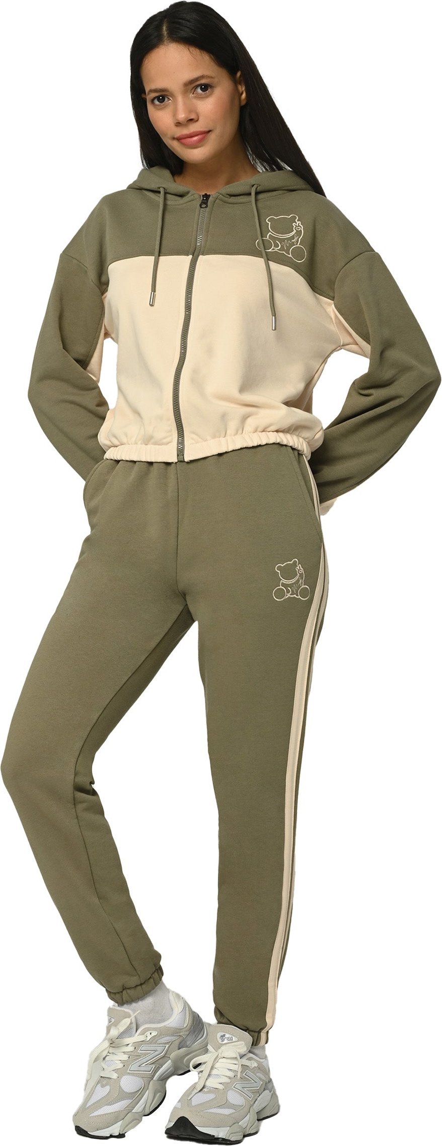 Tom Barron Damen-Trainingsanzug mit Reißverschluss und Kuschelbär-Stickerei