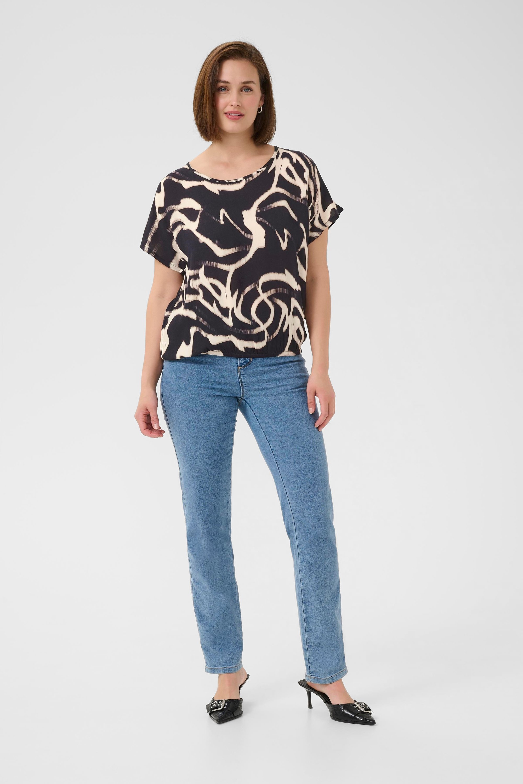 Kurzarm-Bluse KAbeathe Loose fit black offwhite