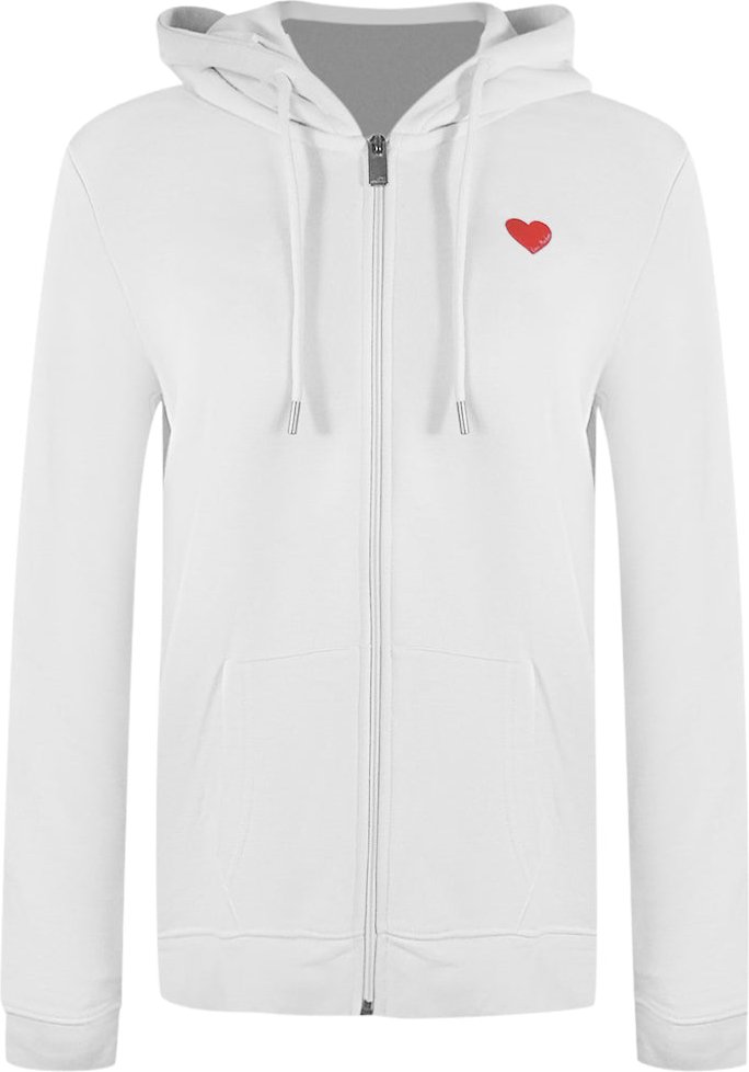 Love Moschino Kapuzenpullover Mit Kleinem Roten Herzlogo Und Reißverschluss, Weiß