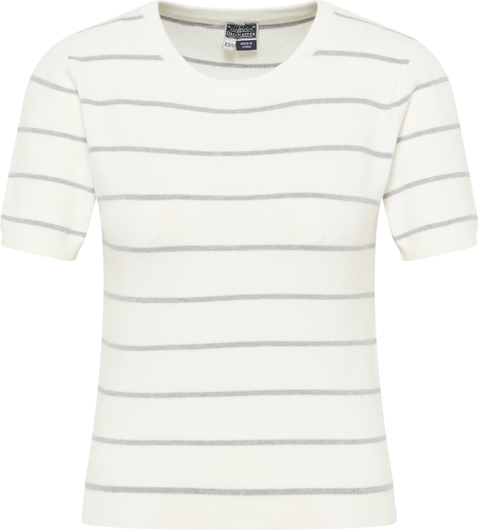 Thumbnail - Dreimaster Kurzarm-Pullover Damen Wollweiss Grau Melange
