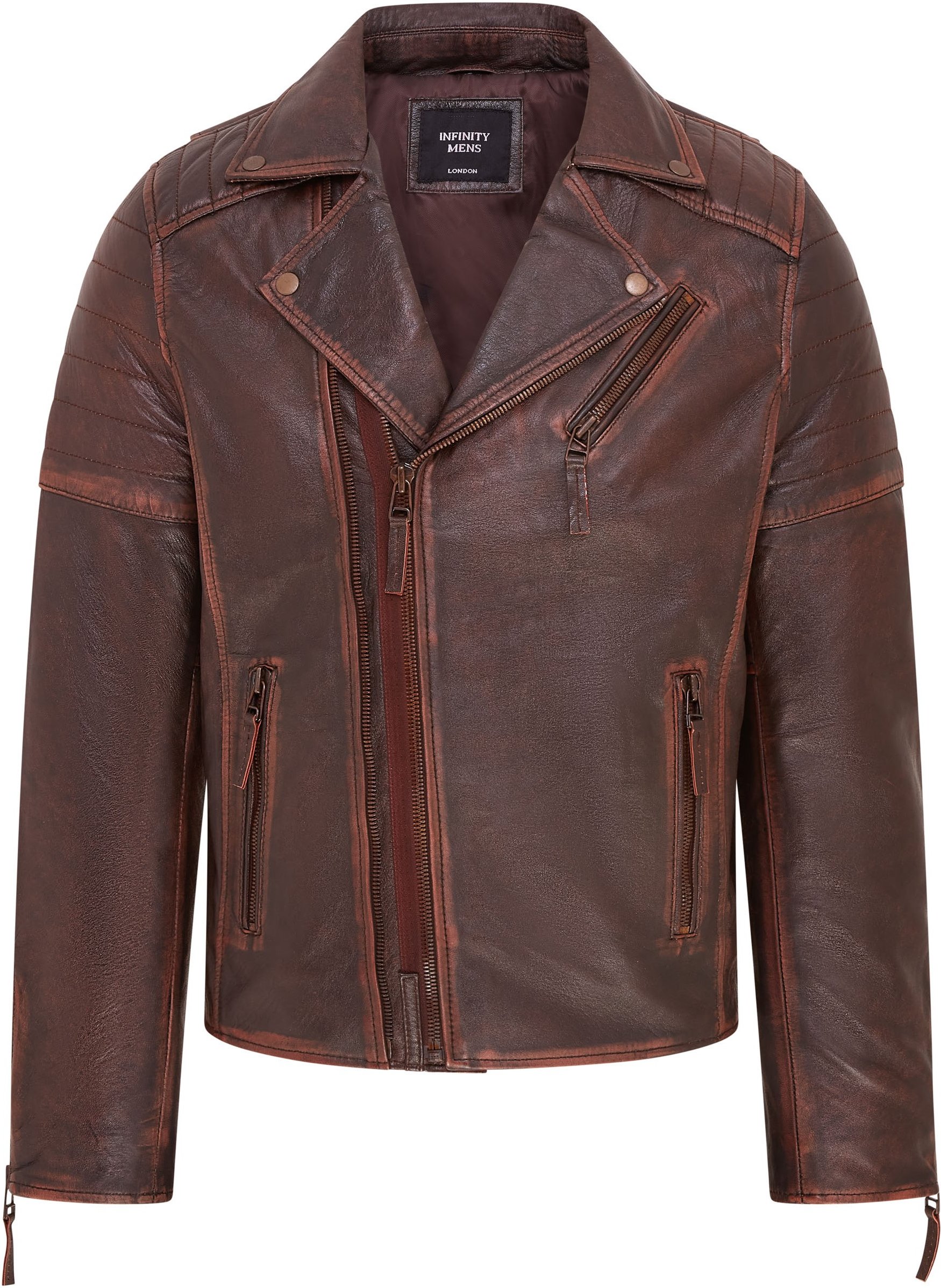 Thumbnail - Braune Brando-Leder-Bikerjacke mit doppeltem Kreuzreißverschluss für Herren – Fagernes