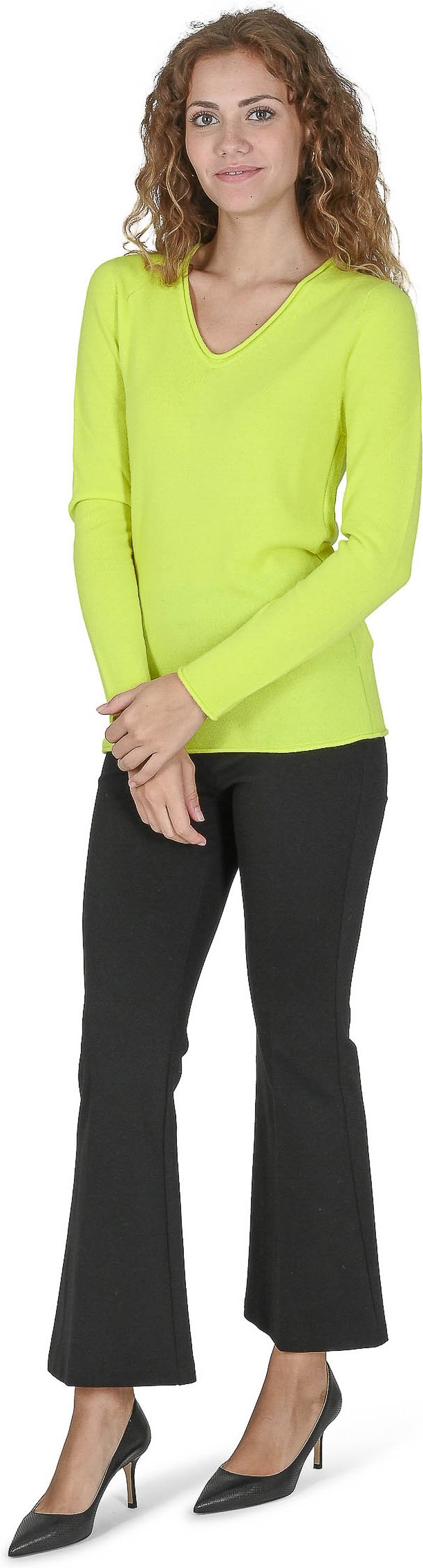 Crown Of Edinburgh Cashmere Pullover V-Ausschnitt Damen Coe 0022 Gelb