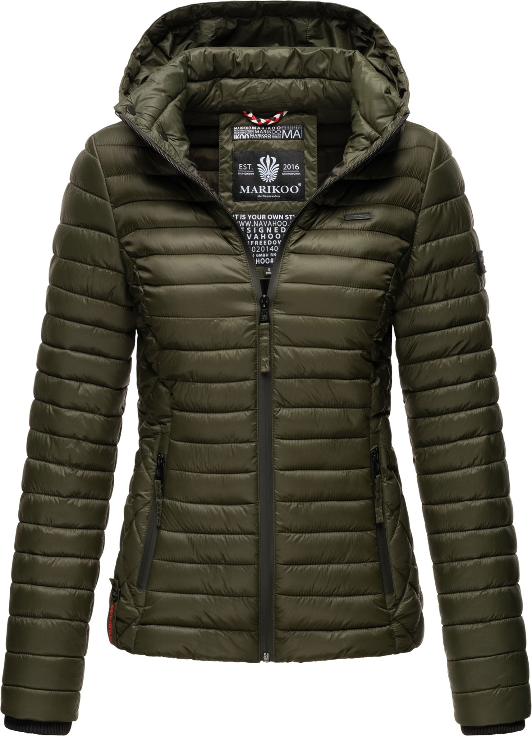 Marikoo Damen Steppjacke Samtpfote mit abnehmbarer Kapuze & Rippbündchen