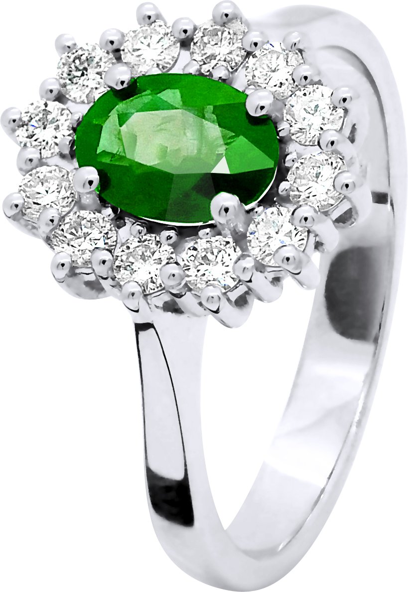 DIADEMA - Ring - Smaragd umgeben von Diamanten - Weißgold