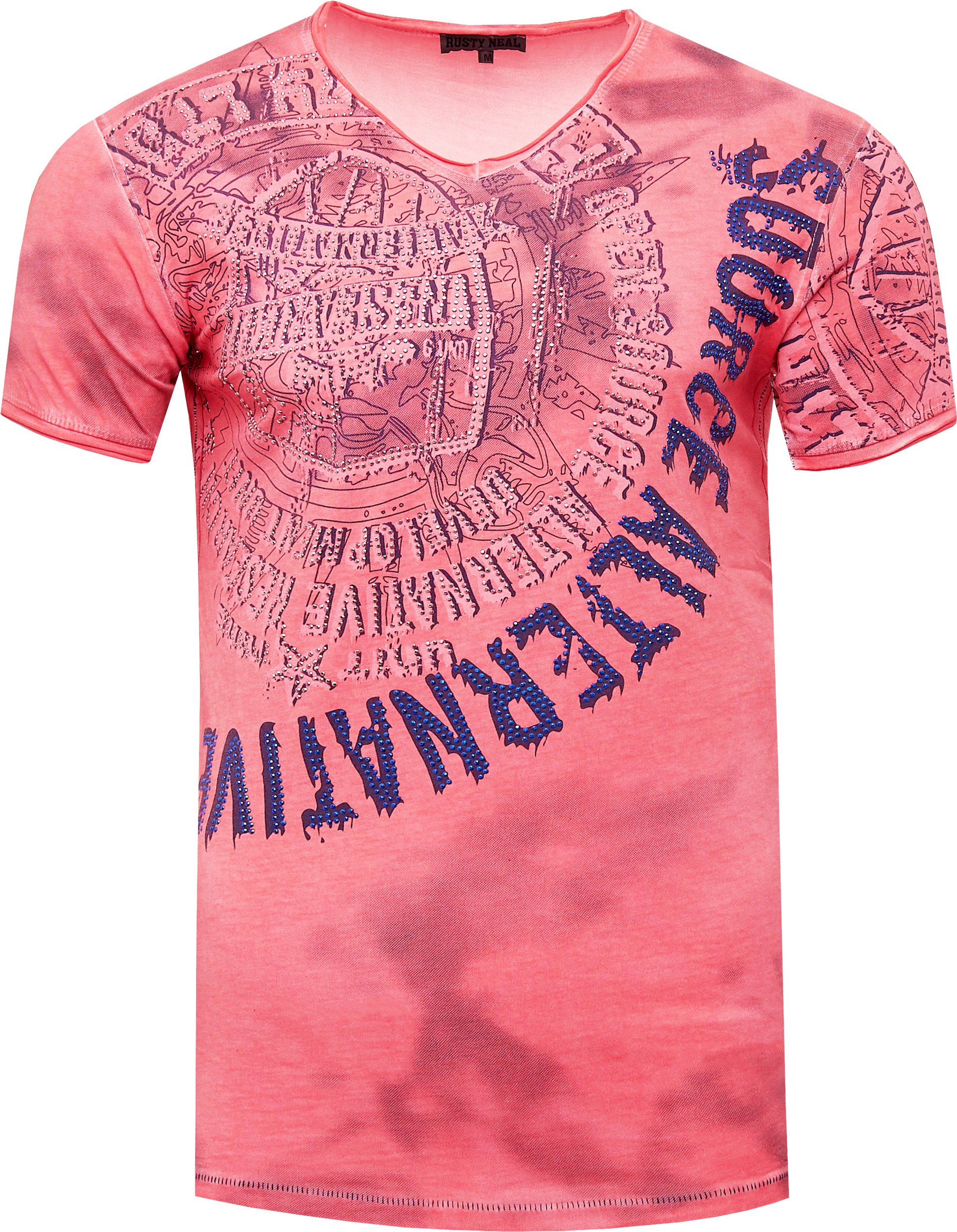 V-Neck T-Shirt mit Strass Steinen Besetzt