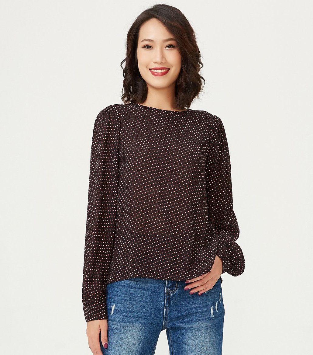 Bluse mit Rundhalsausschnitt und quadratischen Minidrucken