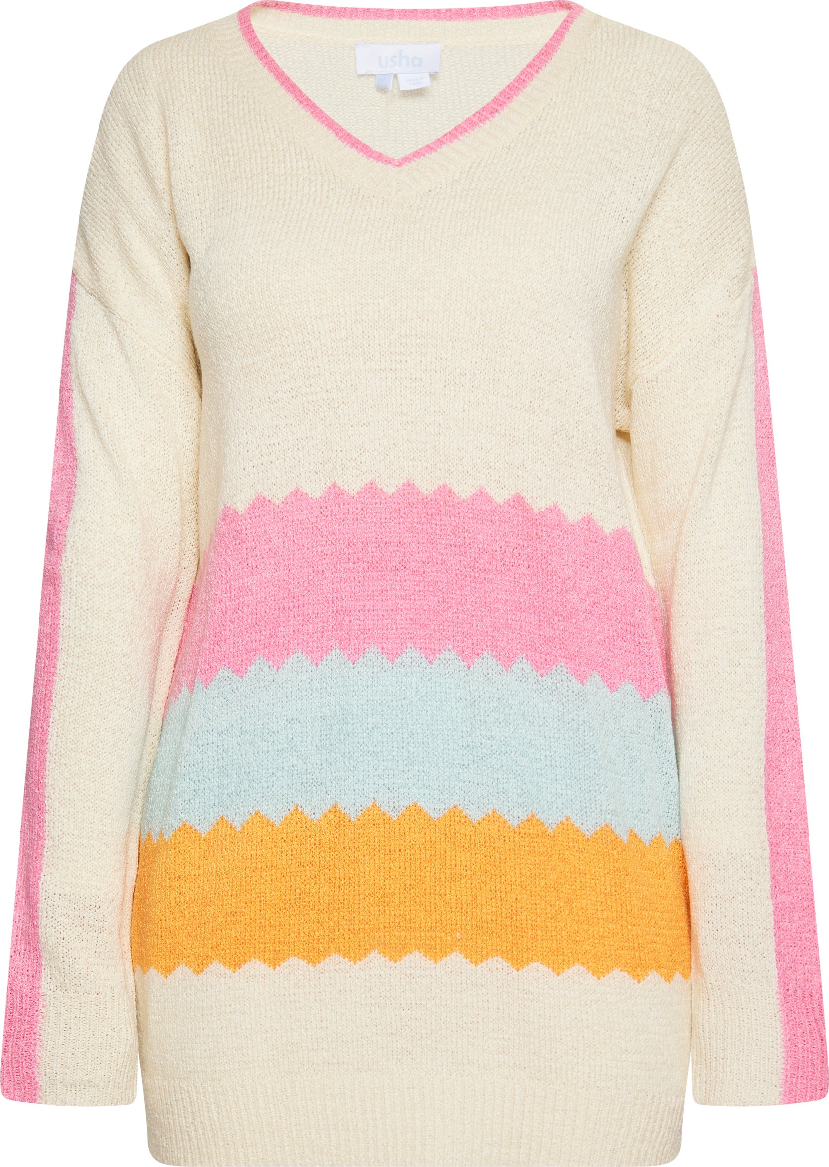 usha Strickpullover Damen Wollweiss Pink Orange