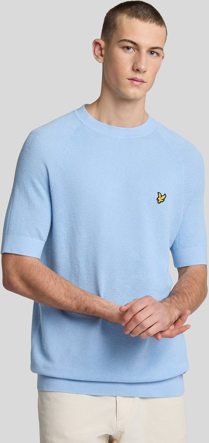 Lyle & Scott Leinenmix Strick-T-Shirt - Hellblau