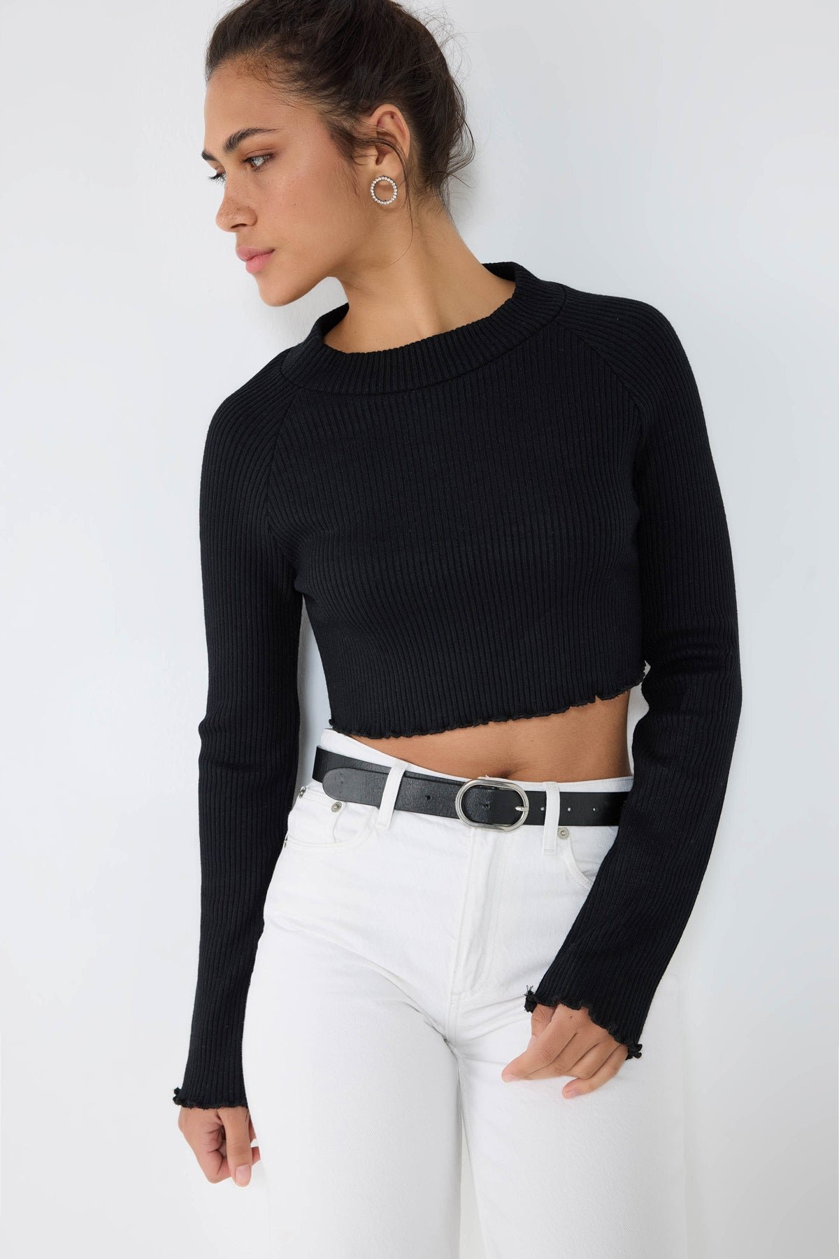 Fahrrad Hals Rippstrick Crop Top