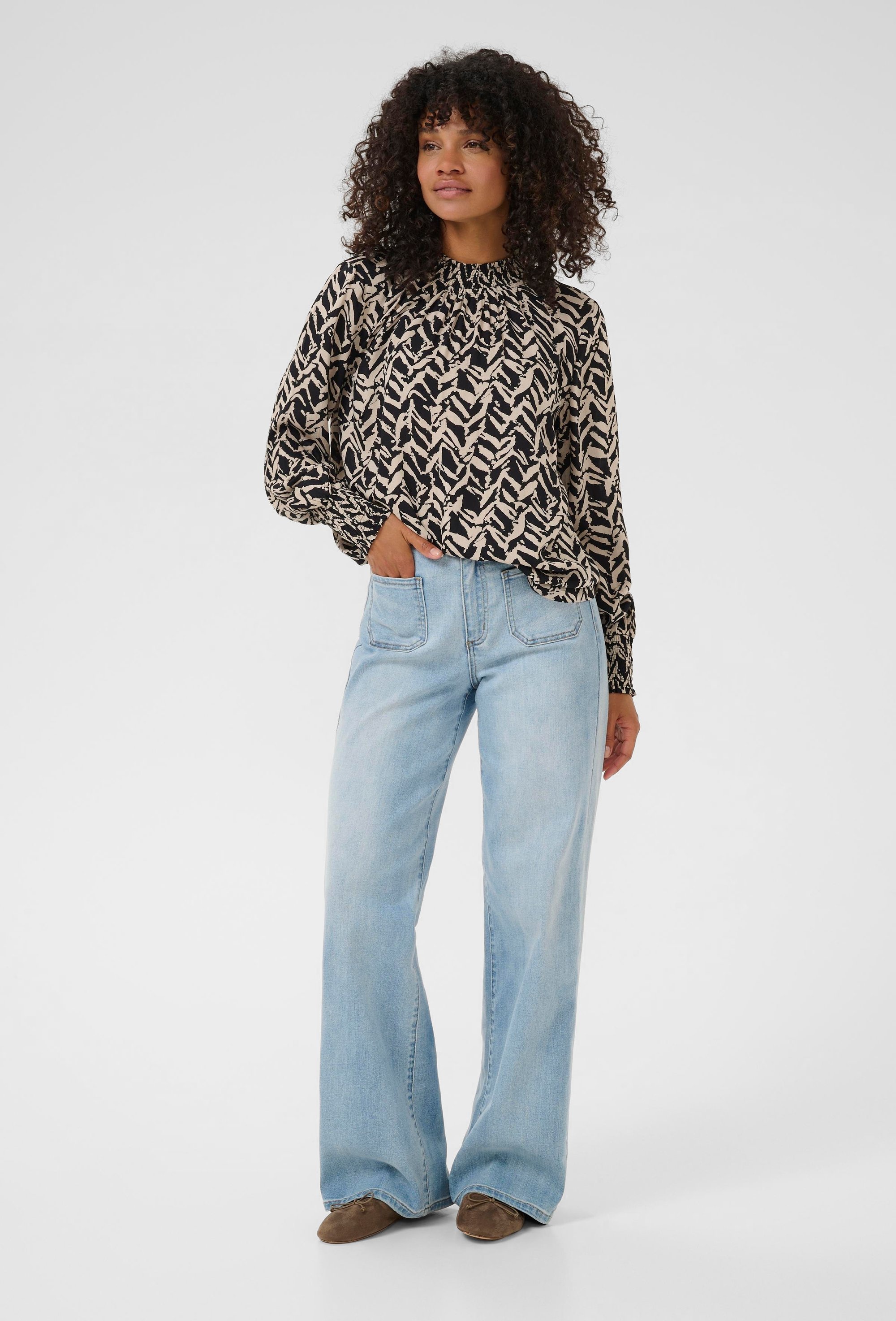 Langarm-Bluse KAdina Regular fit black offwhite