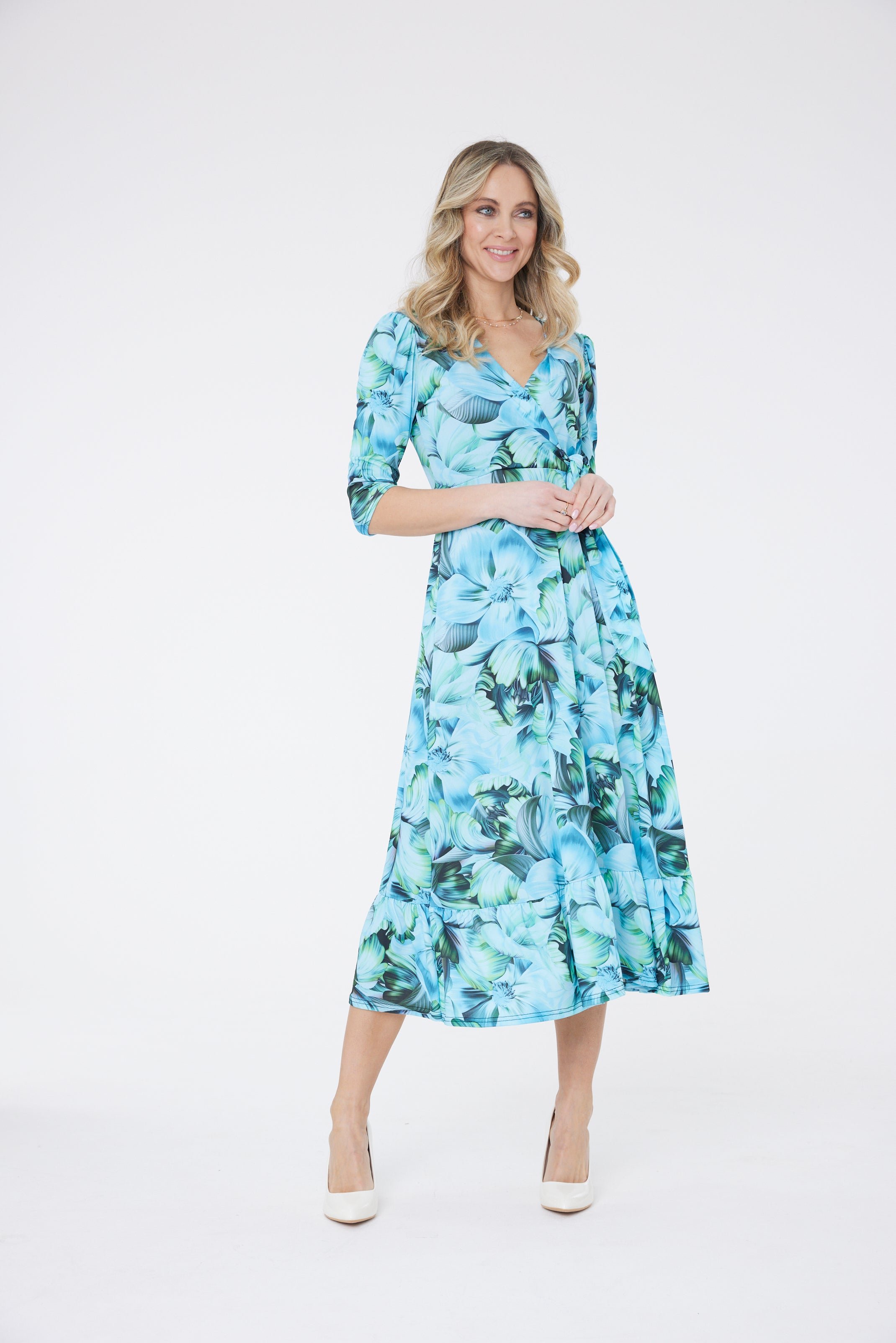 Claire Kleid mit Blumendruck - Blau