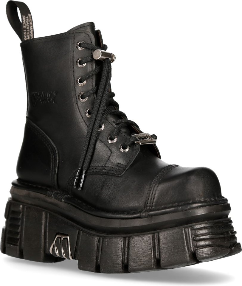 New Rock Combat Tower-Stiefel aus schwarzem Leder – M-NEWMILI083-S21