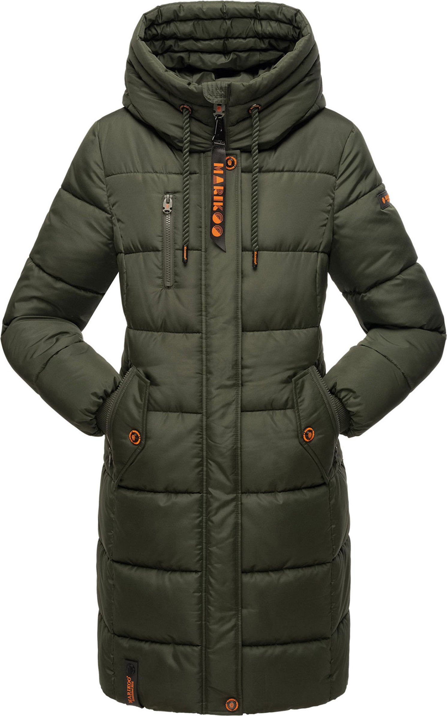 Marikoo Damen Winterjacke – Lange Steppjacke mit Kapuze & vielen Taschen
