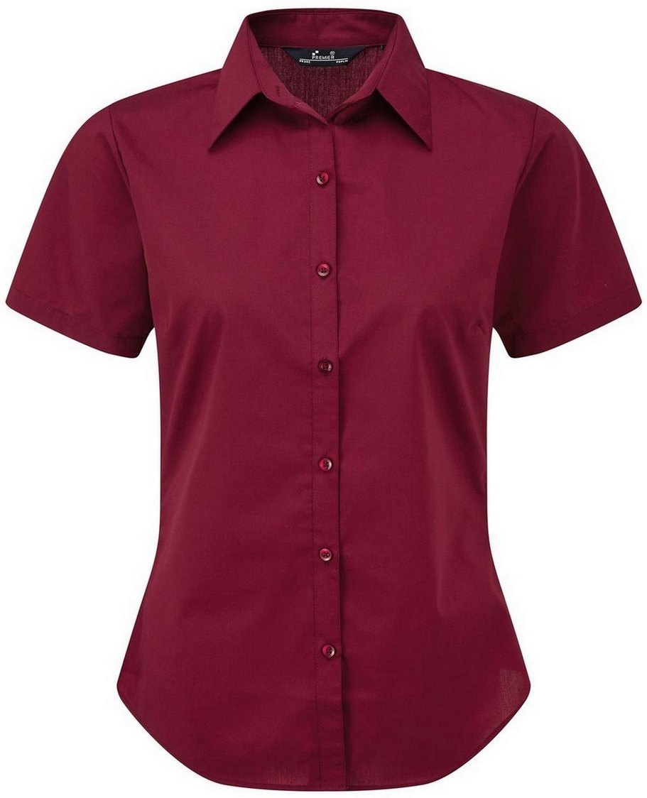 Premier Damen Kurzarm Popeline Bluse / Arbeitshemd (Burgunder)