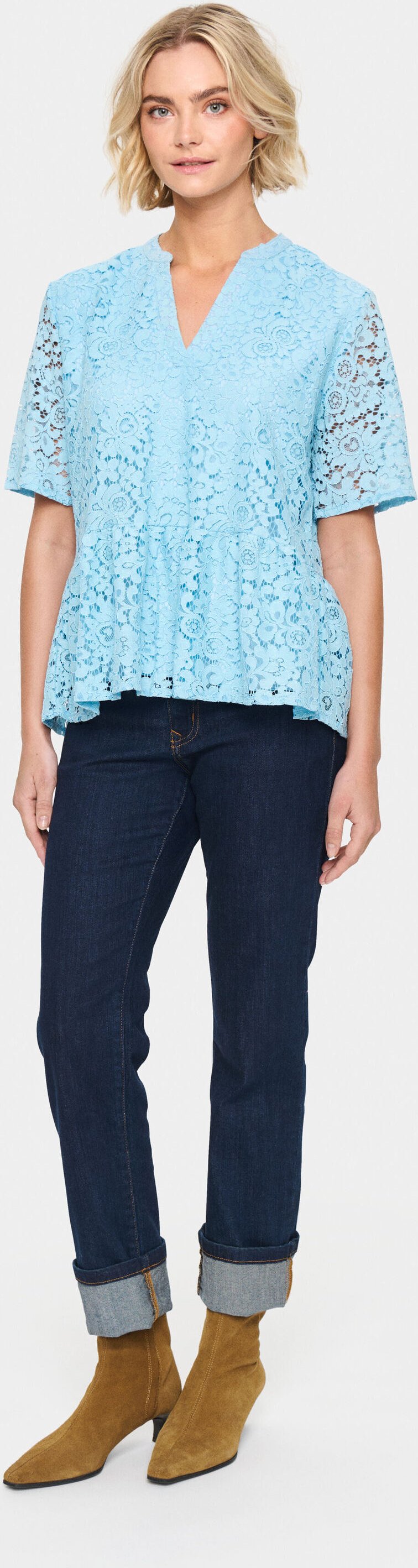 Kurzarm-Bluse Gerade Passform Airy Blue light blue