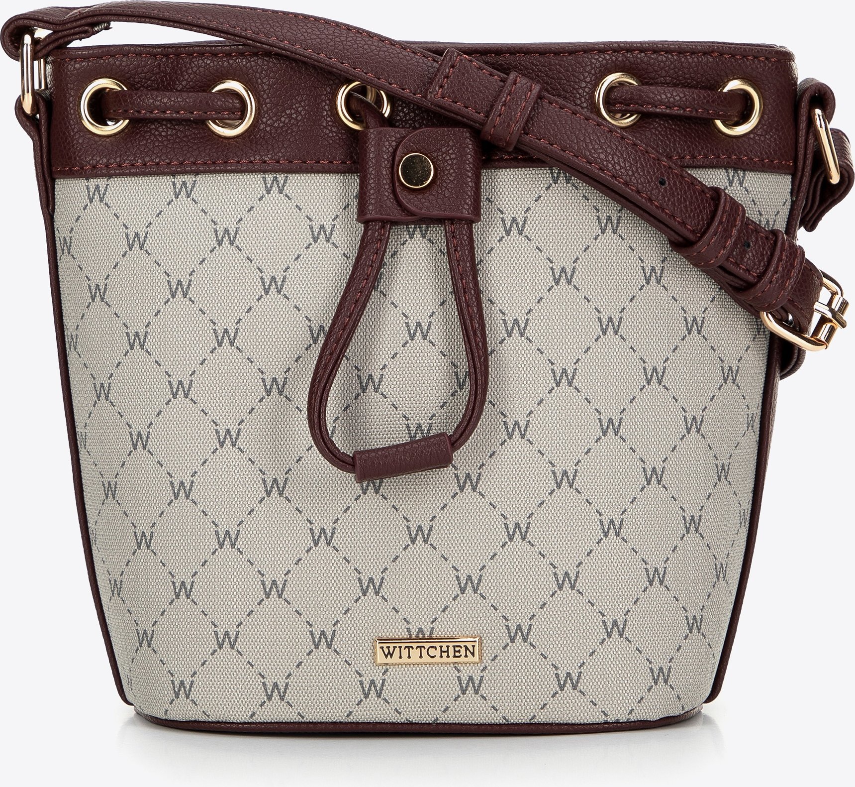 Wittchen Damen-Beuteltasche aus Öko-Leder mit Monogramm in Grau und Burgunderrot