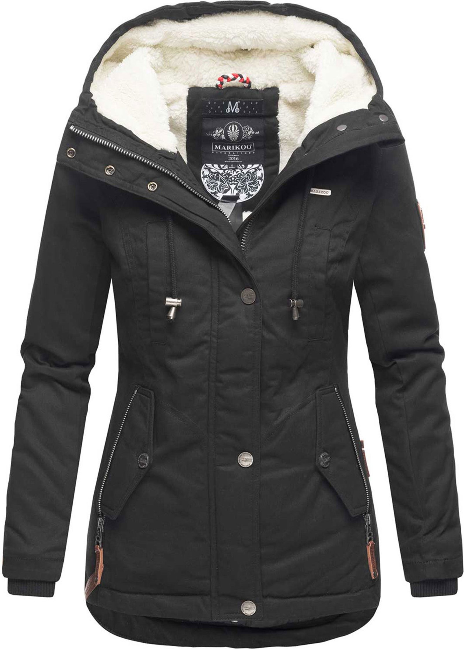 Marikoo Damen Winterjacke mit Teddyfell-Innenfutter & Kapuze