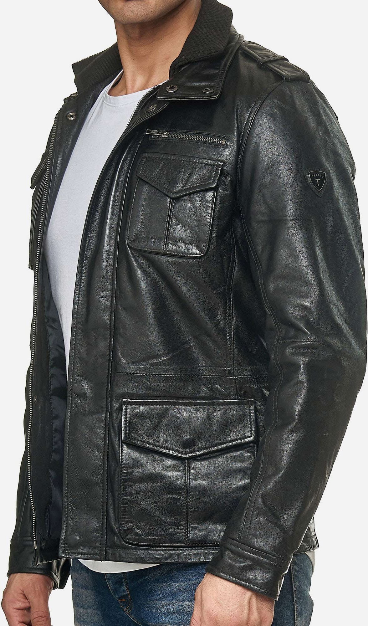 Tazzio Herren Jacke Lederjacke Trenchcoat