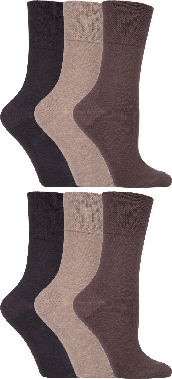 Gentle Grip - 6 Paar Damen Diabetiker-Socken mit Honigkamm-Oberteil und handgekettelten Zehennähten - Braun 39