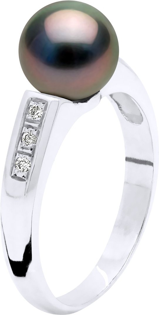 Ringschmuck Diamant 0,06 cts – Weißgold – echte Tahiti-Zuchtperle rund 8–9 mm
