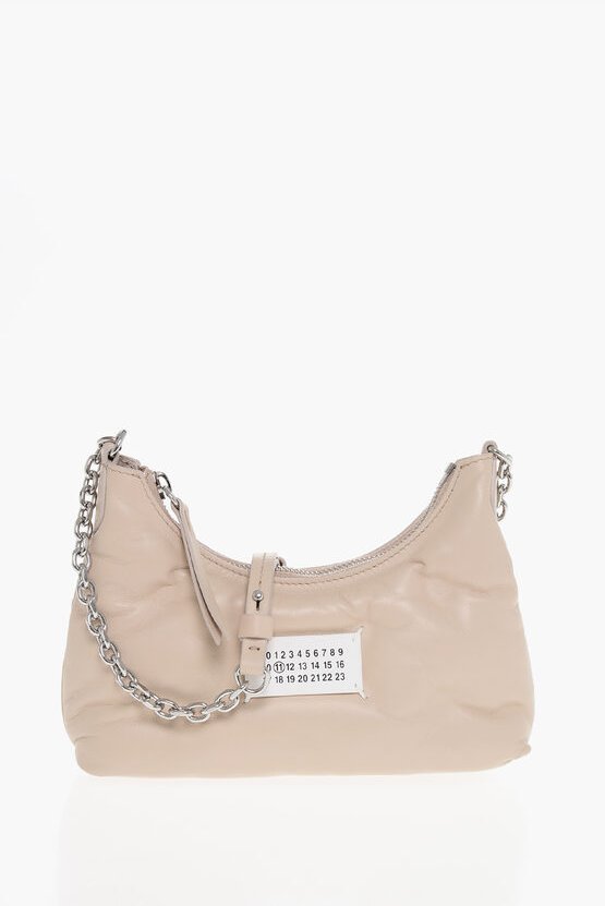 MM11 GLAM SLAM Hobo-Tasche aus gestepptem Leder mit Kettenschulter in Pink