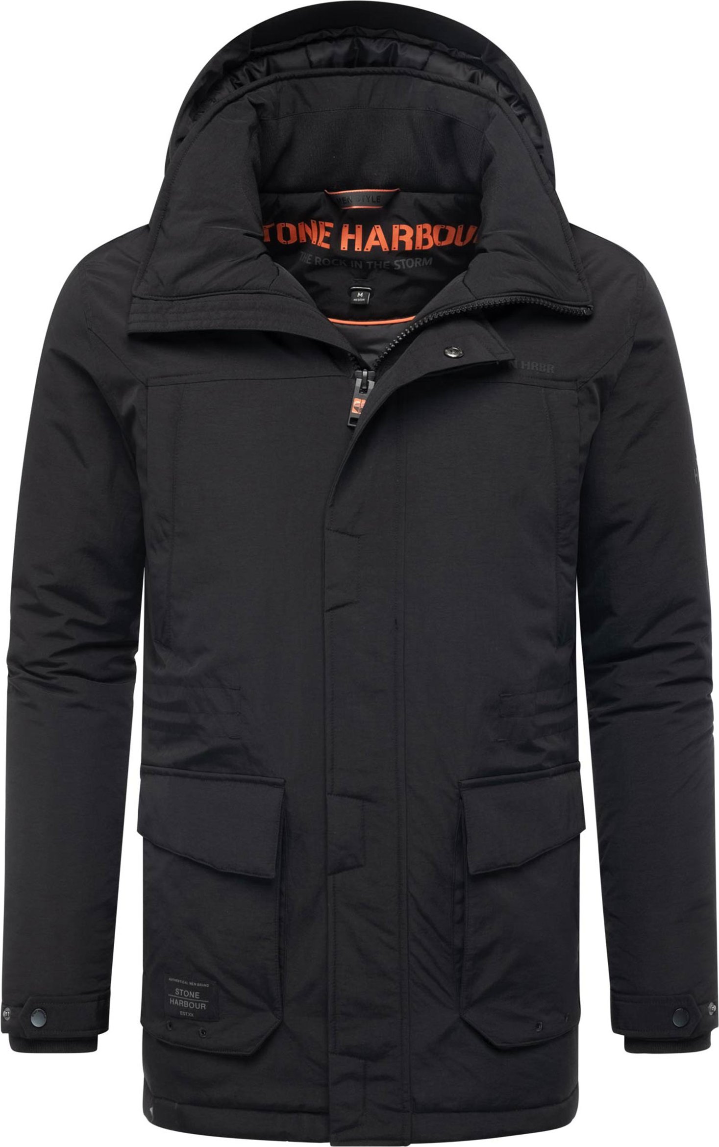 Stone Harbour Herren Parka Wadiim mit Kapuze & Zwei-Wege-Reißverschluss
