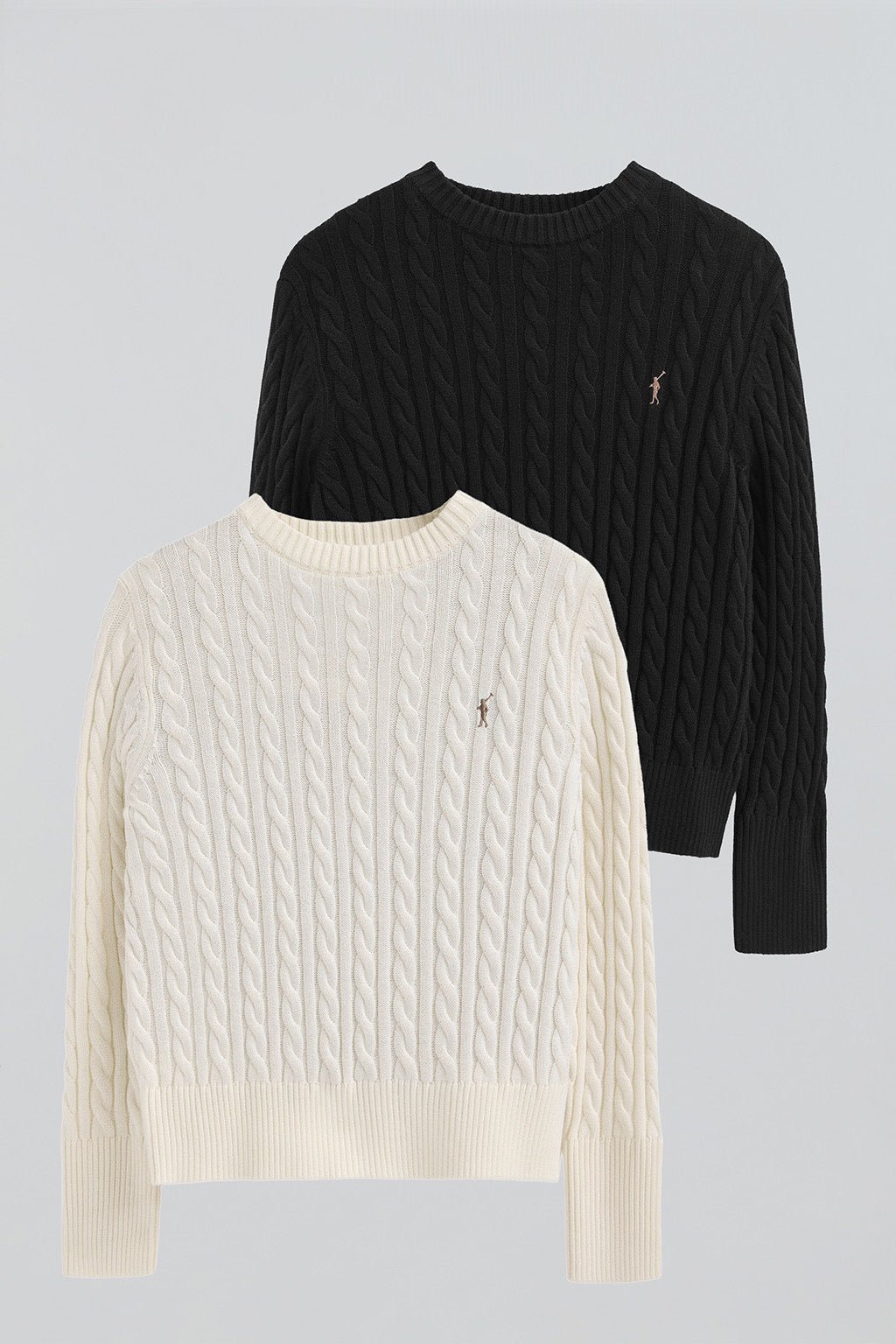 Zweierpack Pullover schwarz und ecru aus Wollgemisch mit Rundhalsausschnitt und gesticktem Rigby Go-Logo