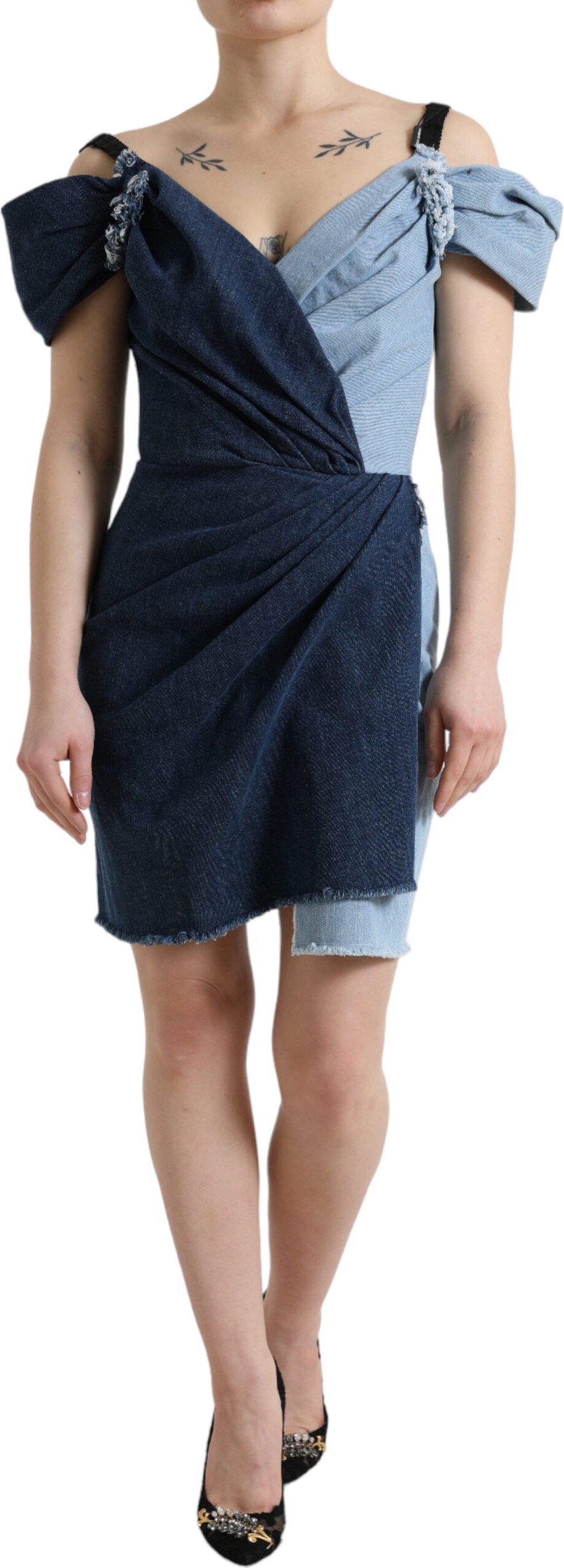 Zweifarbiges Jeans-Minikleid