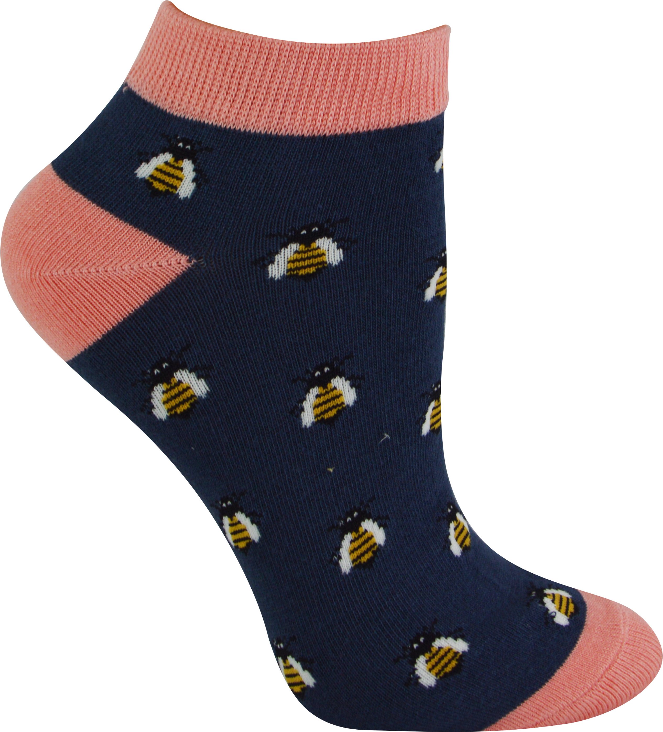 Damen Bambus Trainer Socken | Miss Sparrow | Atmungsaktive Low Cut Socken für Frauen - Honey Bees (Navy)