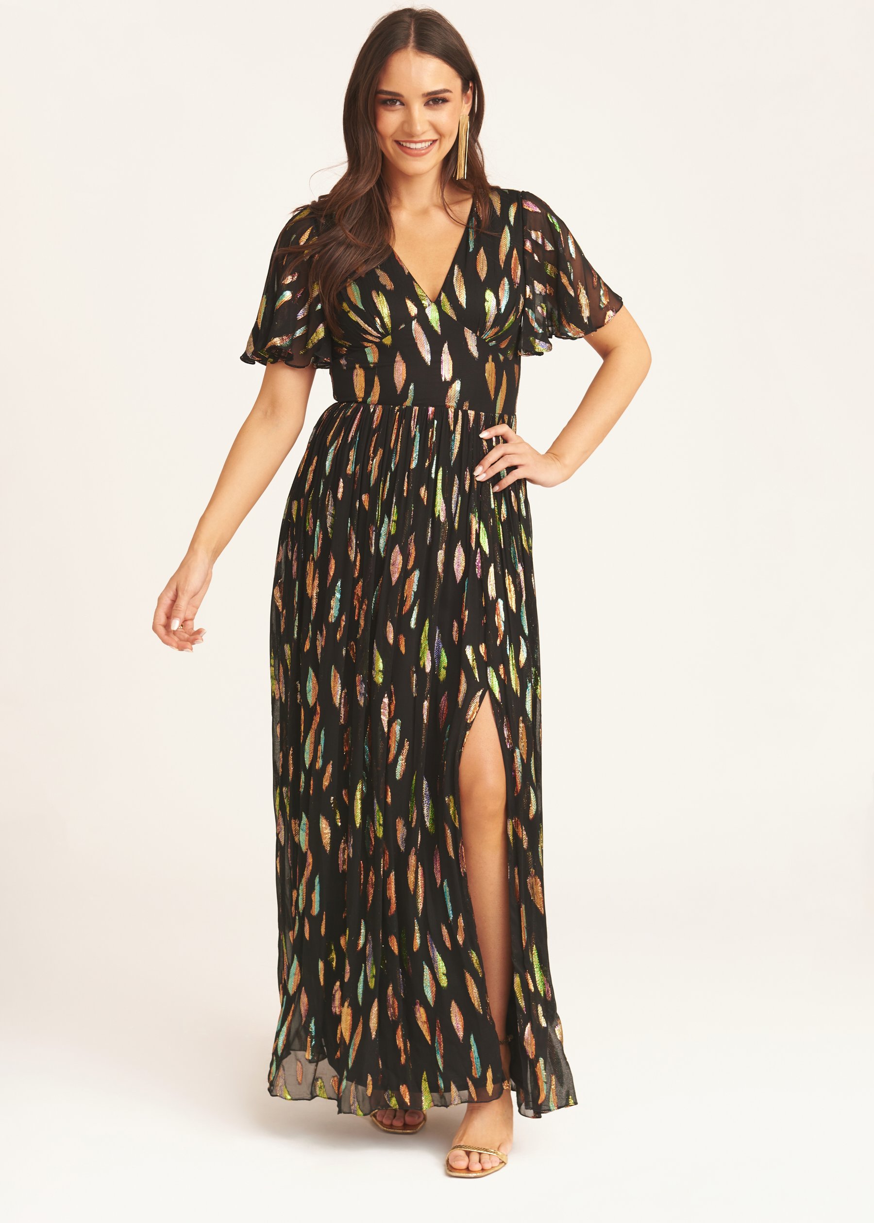 Multi-Jacquard-Maxikleid mit Engelsärmeln